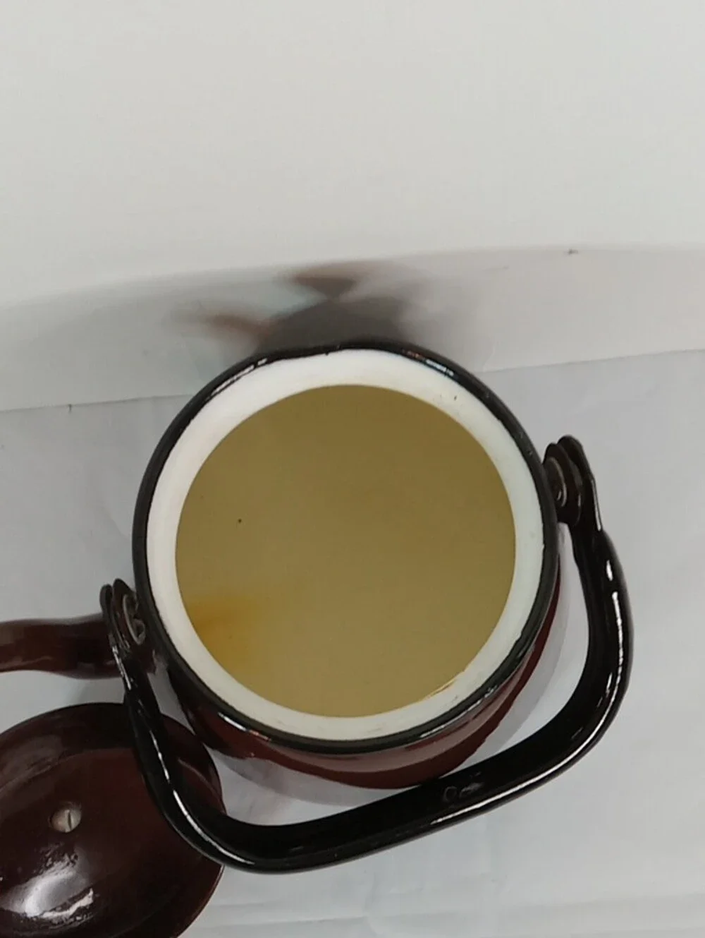 Classic Brown Enamel Tea Kettle with Black Handle
